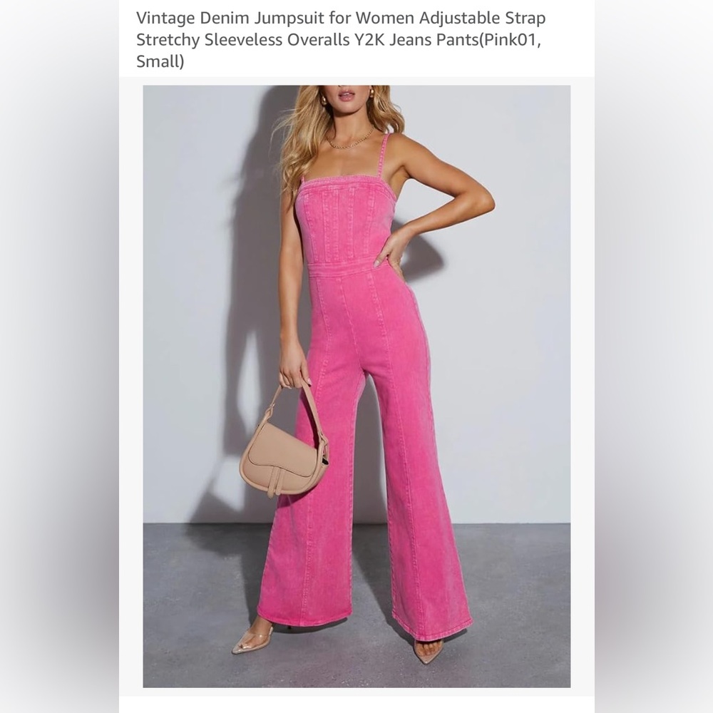 NEW Pink Sleeveless Denim Jumpsuit